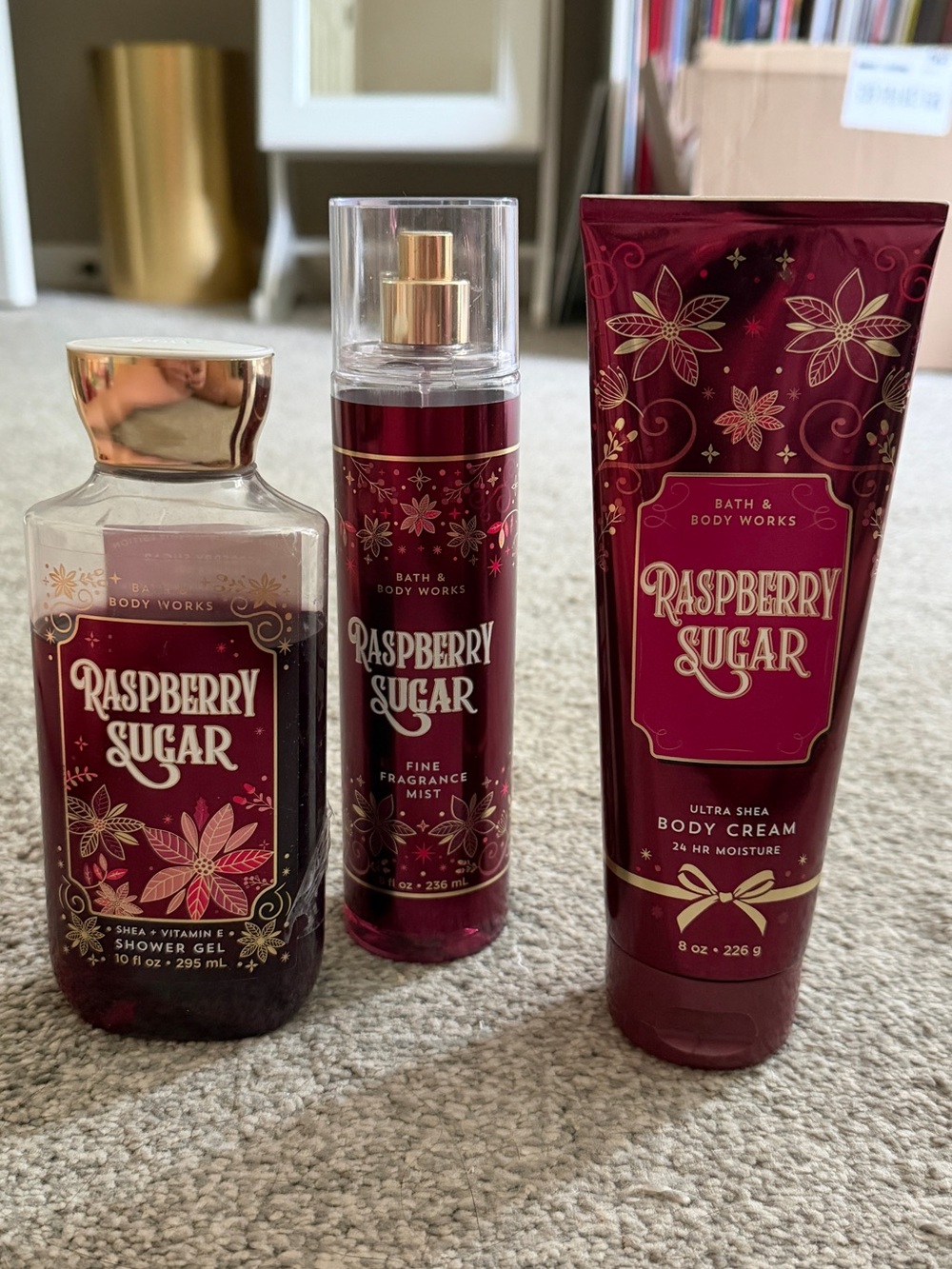 Bath & Body Works Raspberry Sugar Set Mist Shower Gel Body Cream Discontinued